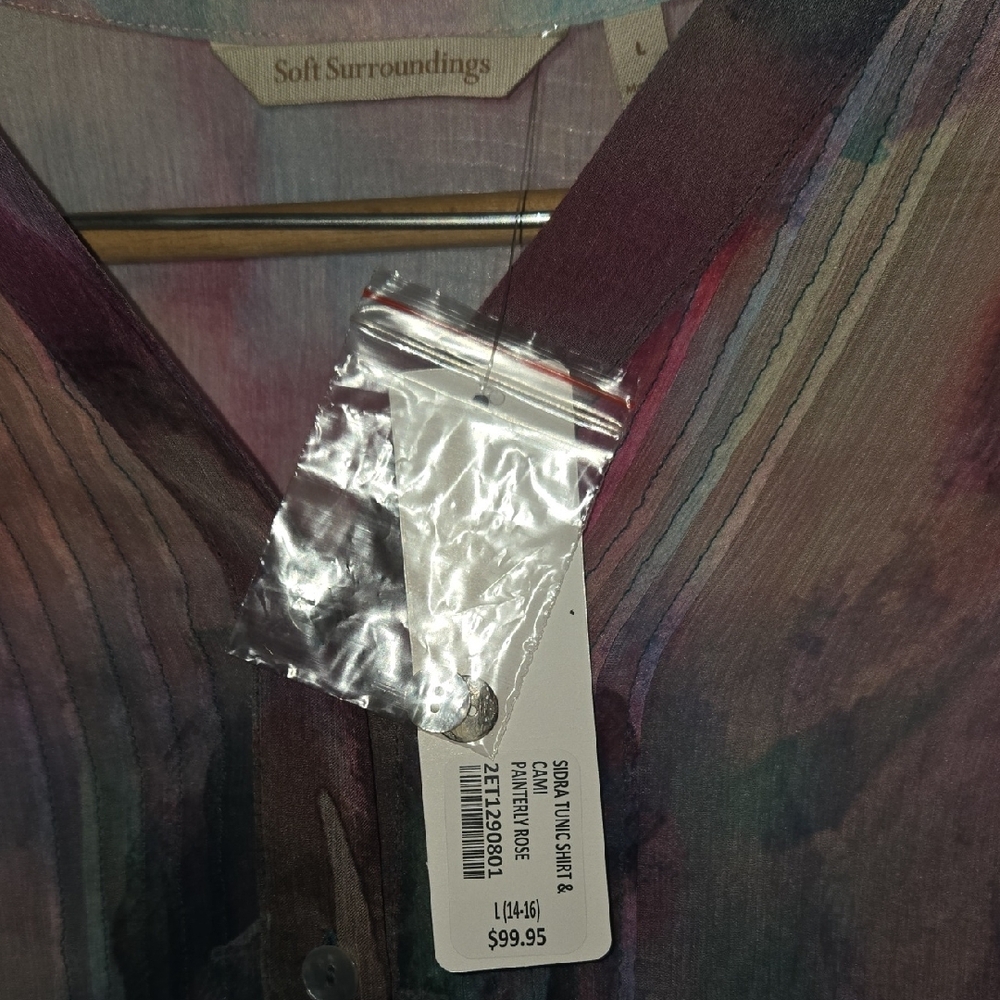 Soft Surroundings NWT LG Blue & Red Tunic Sailor Collar Blouse Pearly Button Up - Picture 6 of 6
